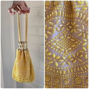 Vtg 1960s/70s Beaded Evening Bag, Party, Wristlet, Accordion, Holds Phone